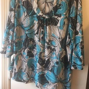 Worthington 3X Aqua black white grey blouse